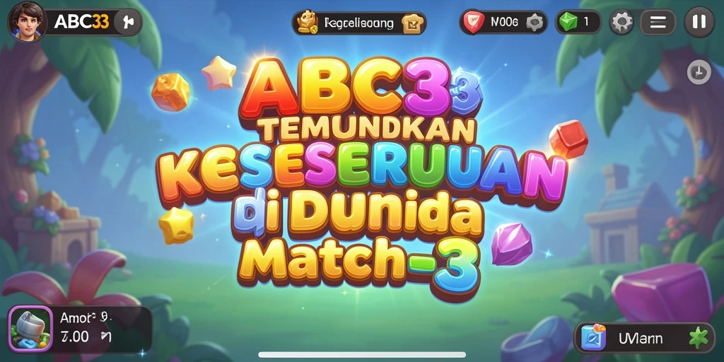 Tampilan gameplay seru di ABC33 dengan kombinasi permata yang menantang.