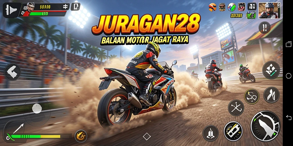 Gameplay seru balapan motor dalam JURAGAN28.