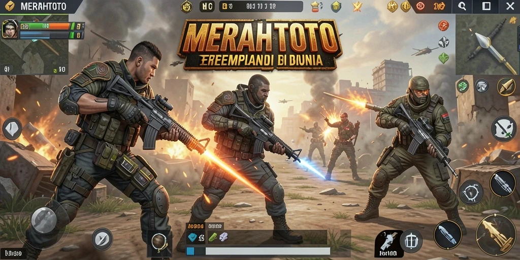 Tangkapan layar aksi intens dalam <strong>MERAHTOTO</strong> saat bertarung di arena Battle Royale.