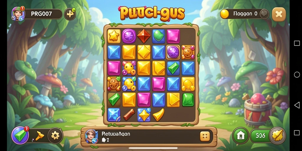 Screenshot gameplay PRG007 menampilkan aksi seru mencocokkan batu permata.