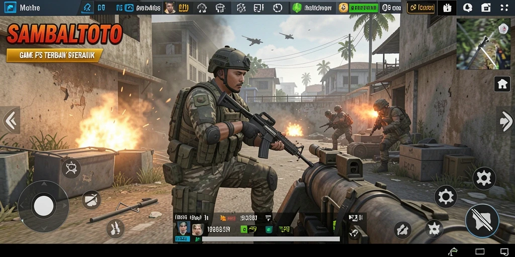 Tampilan gameplay mendebarkan SAMBALTOTO dalam pertempuran FPS.