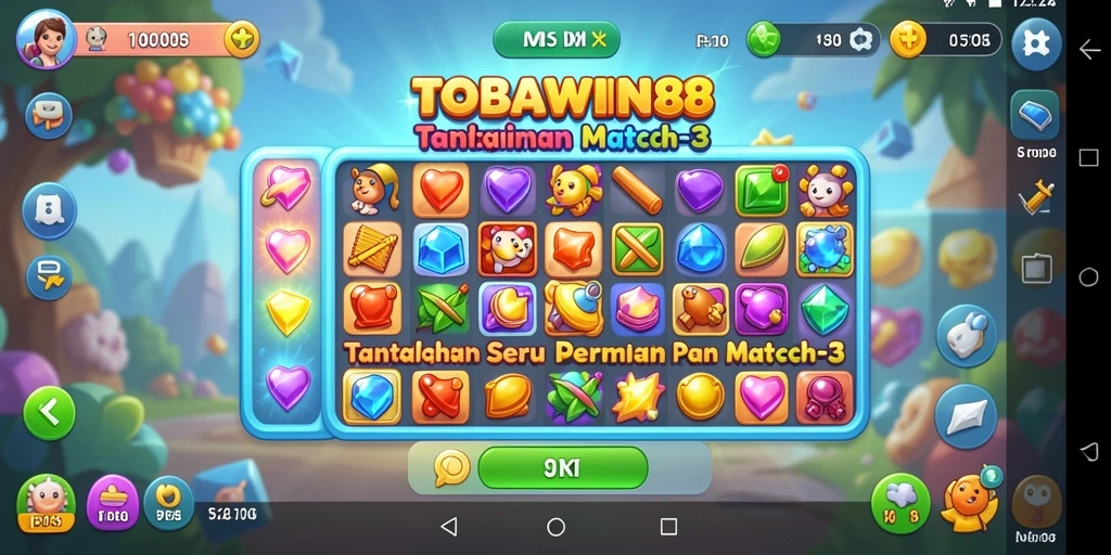 Tangkapan layar TOBAWIN88 menampilkan gameplay Match-3 yang seru dan menantang.