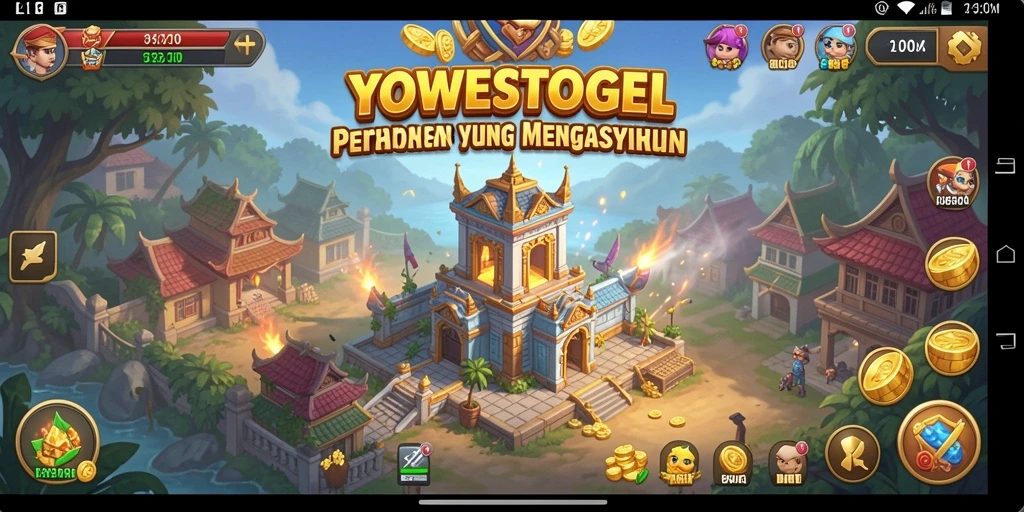 Tangkapan layar utama YOWESTOGEL menampilkan aksi pertahanan menara yang intens.