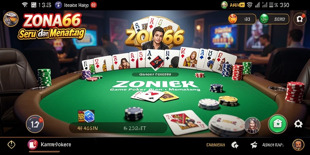 Tampilan gameplay ZONA66 yang exciting dengan aksi Poker nyata.